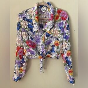 Vintage Melissa Robyn Cropped Blouse with Front Tie M